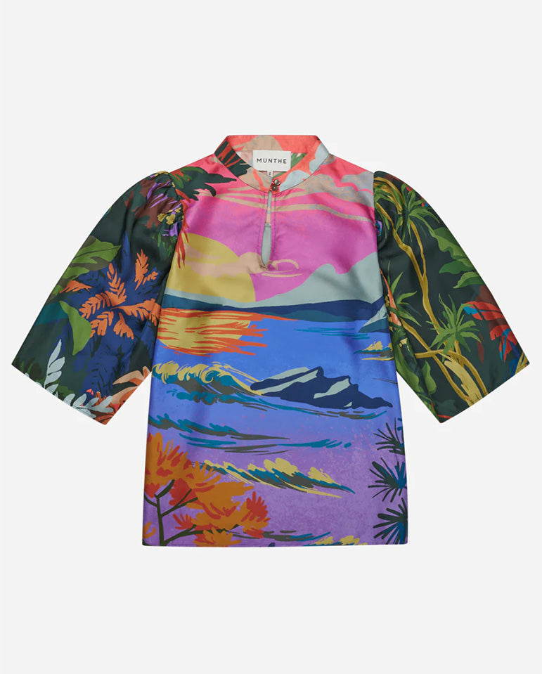 Greek Silk Printed Top Multi Purple