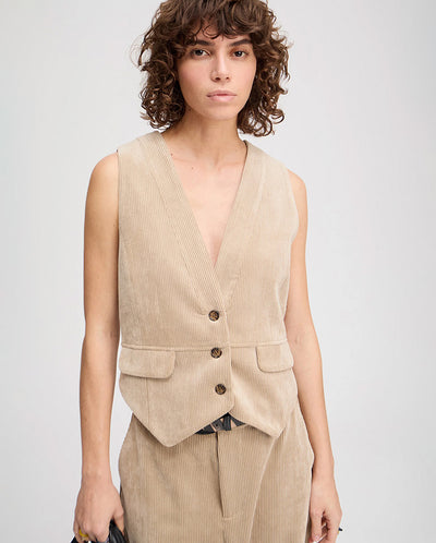 Lillian Cord Waistcoat - Latte