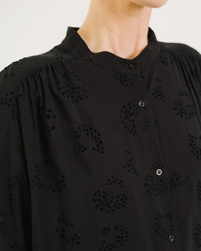 ELLA TAN Flocked Blouse- Black