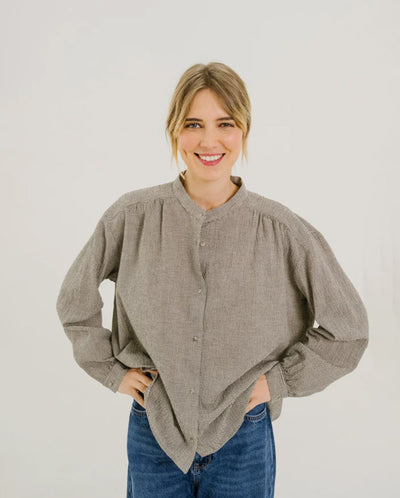 ELLA CHESTER Microcheck Blouse- Beige