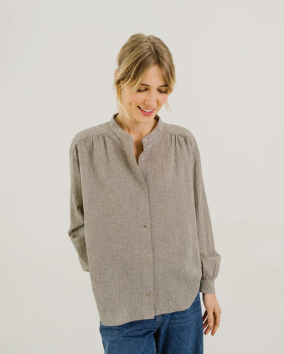 ELLA CHESTER Microcheck Blouse- Beige