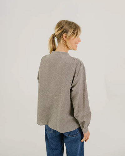 ELLA CHESTER Microcheck Blouse- Beige