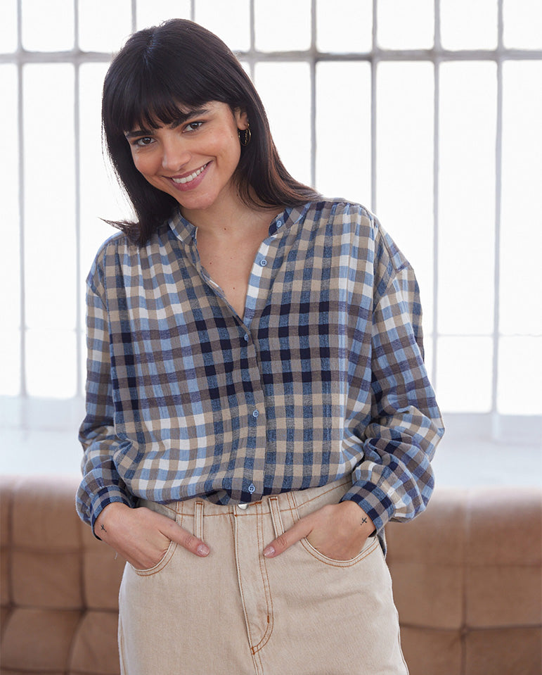 Ella Sedona Check Shirt Multi Beige/Blue