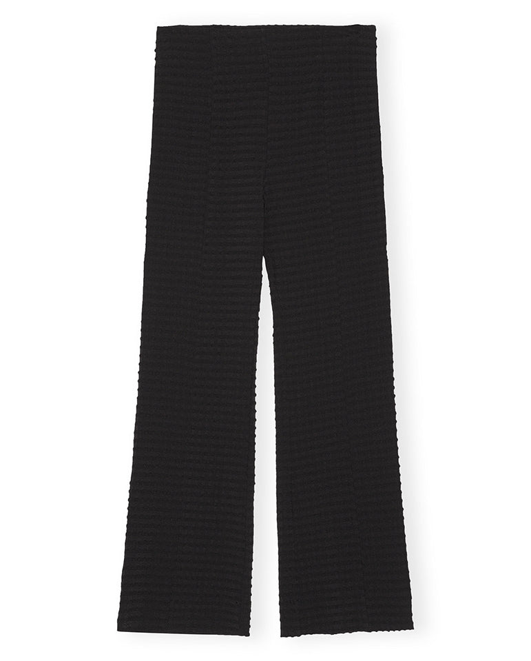 Stretch Seersucker Cropped Pants BLACK