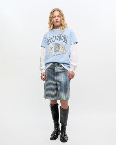 Light Stripe Denim Shorts - Soft Chambray