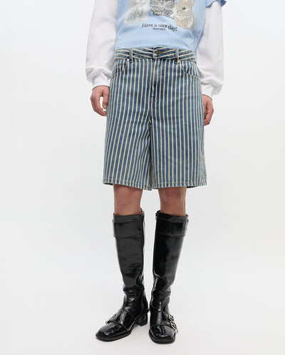 Light Stripe Denim Shorts - Soft Chambray