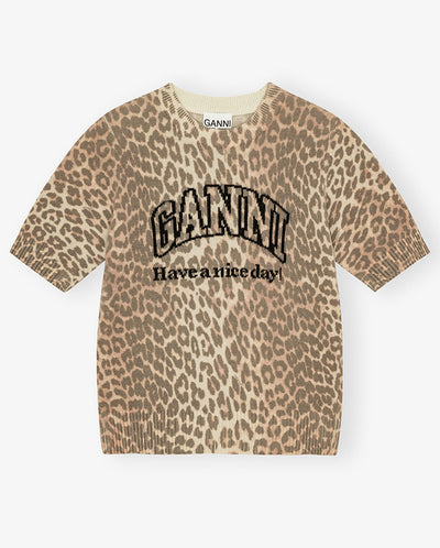 Graphic Leopard Print Wool Mix Tee - Leopard
