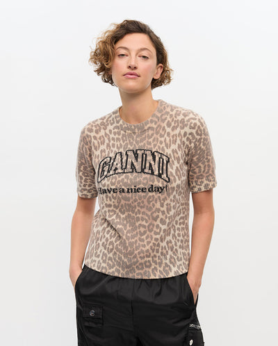 Graphic Leopard Print Wool Mix Tee - Leopard