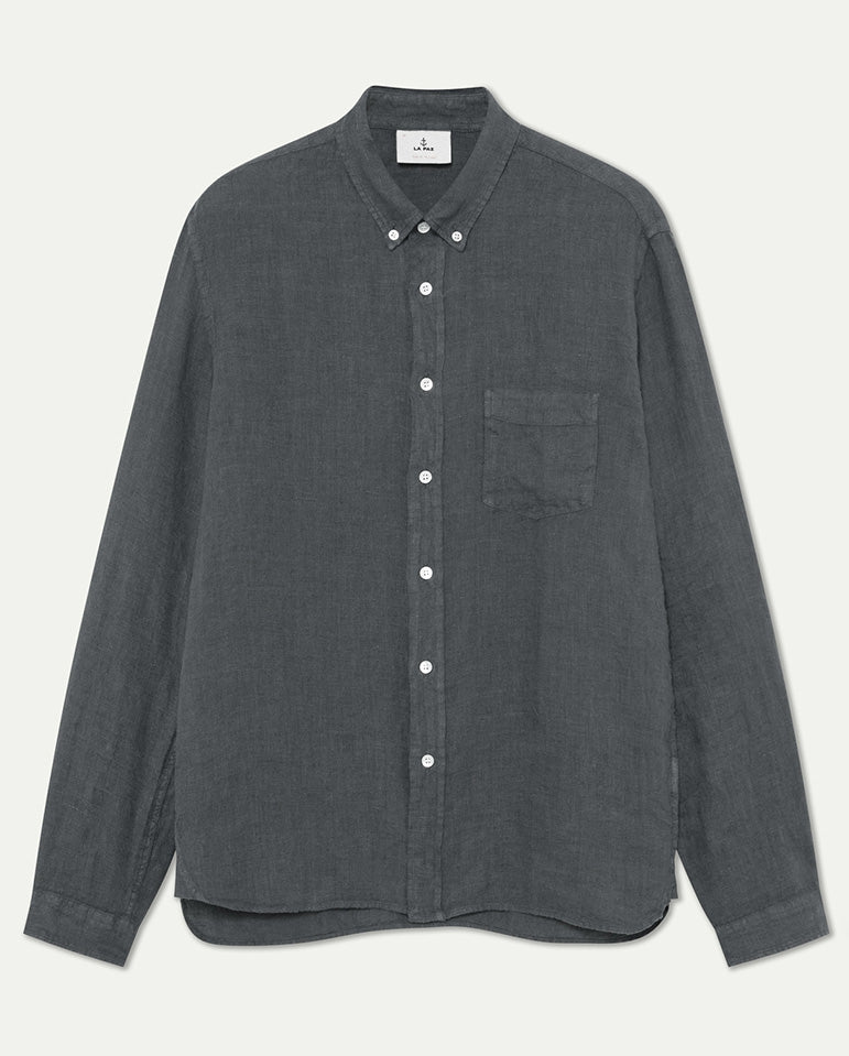 Branco Button Down Smoked Pearl Linen