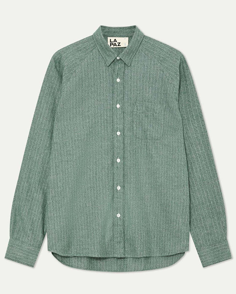 MIRRA RAGLAN SLEEVE SHIRT - GREEN HERRINGBONE