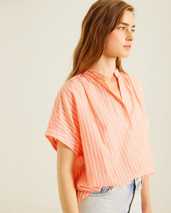 Louison Stripe S/S Shirt Sunny Peach