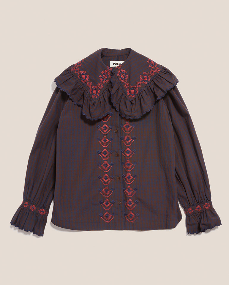 Blossoms Gingham Shirt Navy/Brown