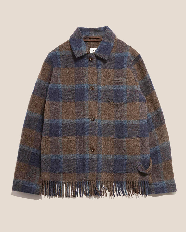 Blanket Fringed Chore Jacket Brown Multi