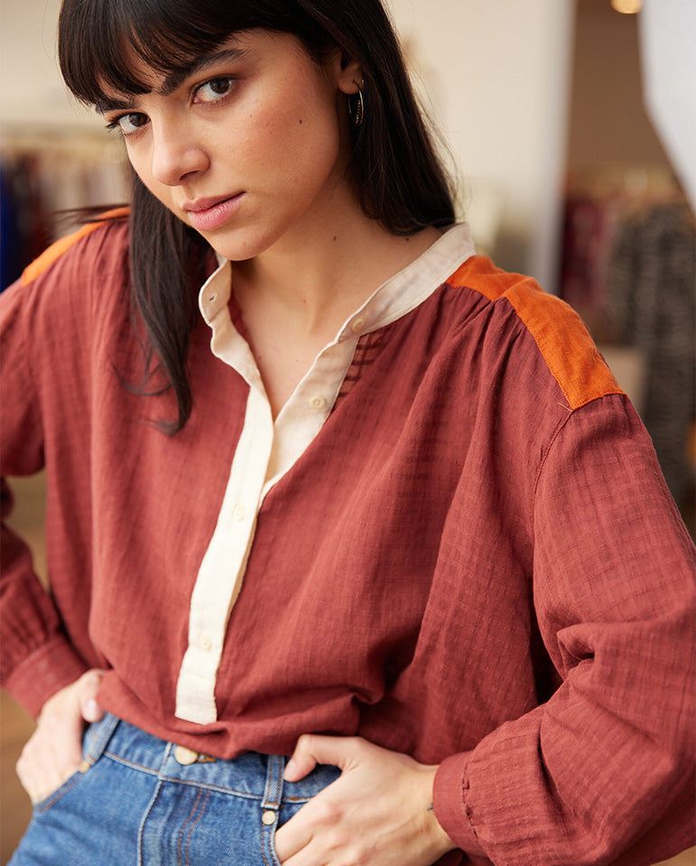 Lonnie Colour Block Blouse Marron Colour Block