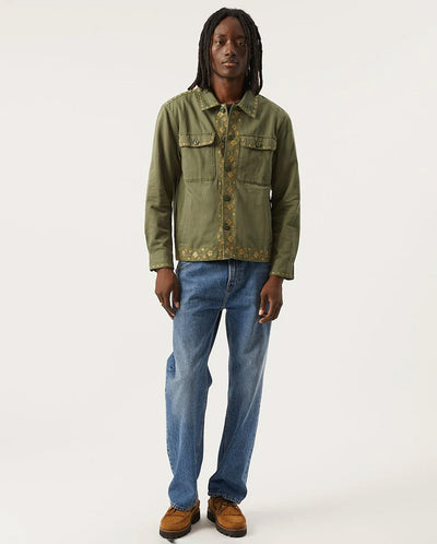 Embroidered Military Jacket - Olive