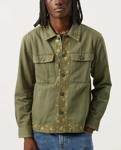 Embroidered Military Jacket - Olive