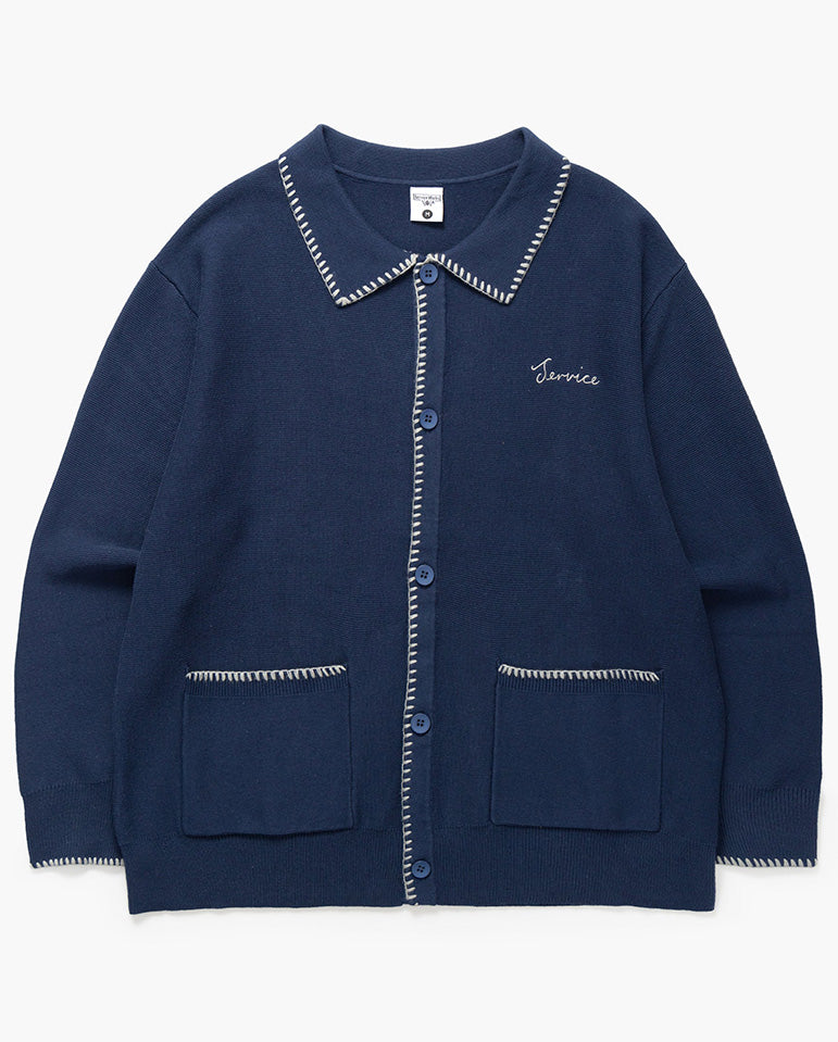 Blanket Stitch Cardigan - Navy