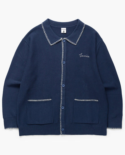 Blanket Stitch Cardigan - Navy