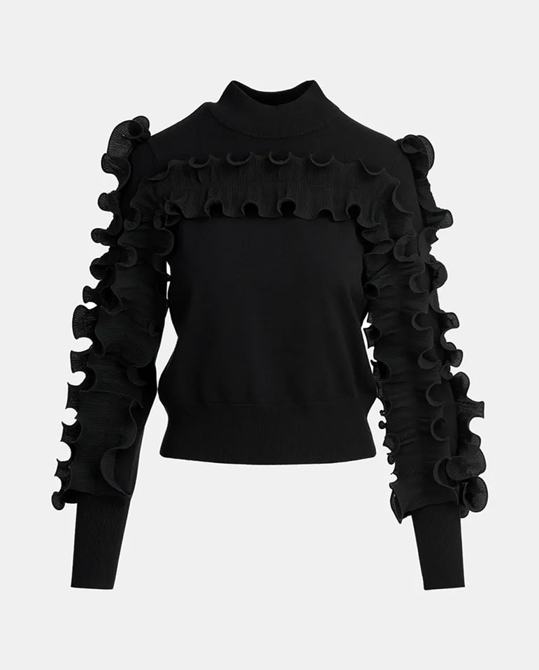 Ercole Pullover with frills BLACK