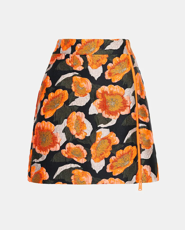 Elvi Jacquard Mini Skirt Blk/Orange