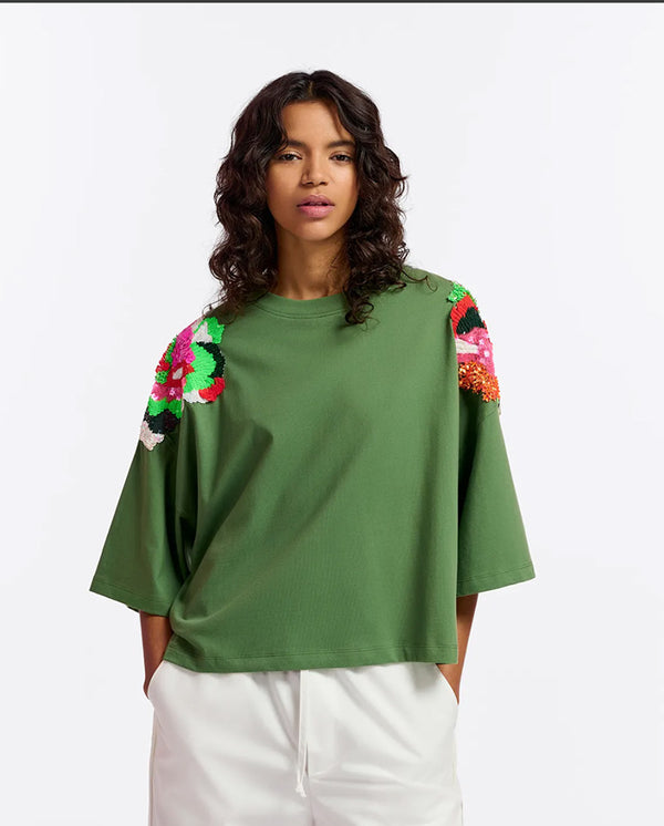 Fester Embroidered Top Emerald