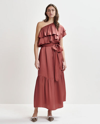 Hoenix Asymetric Dress - Burnt Coral