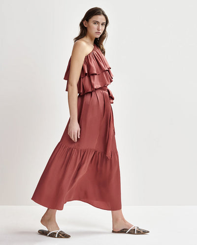 Hoenix Asymetric Dress - Burnt Coral