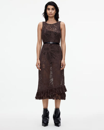 Astrea Ari Slip Net Dress with Fringe - Chocolate