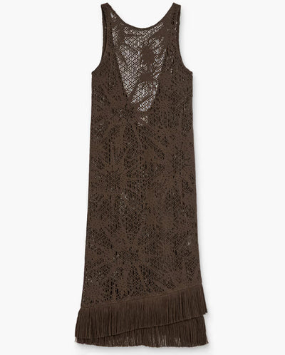 Astrea Ari Slip Net Dress with Fringe - Chocolate