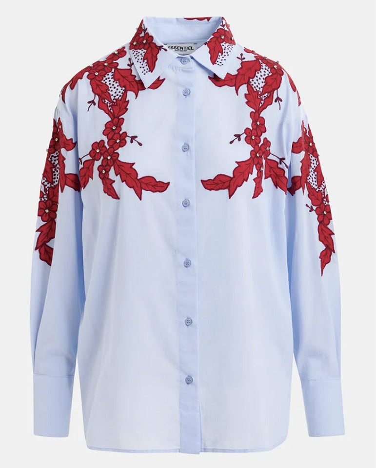 Inglewood Embroidered Shirt - Blue/Red
