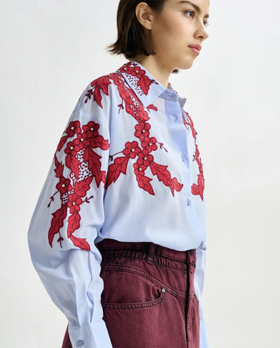 Inglewood Embroidered Shirt - Blue/Red