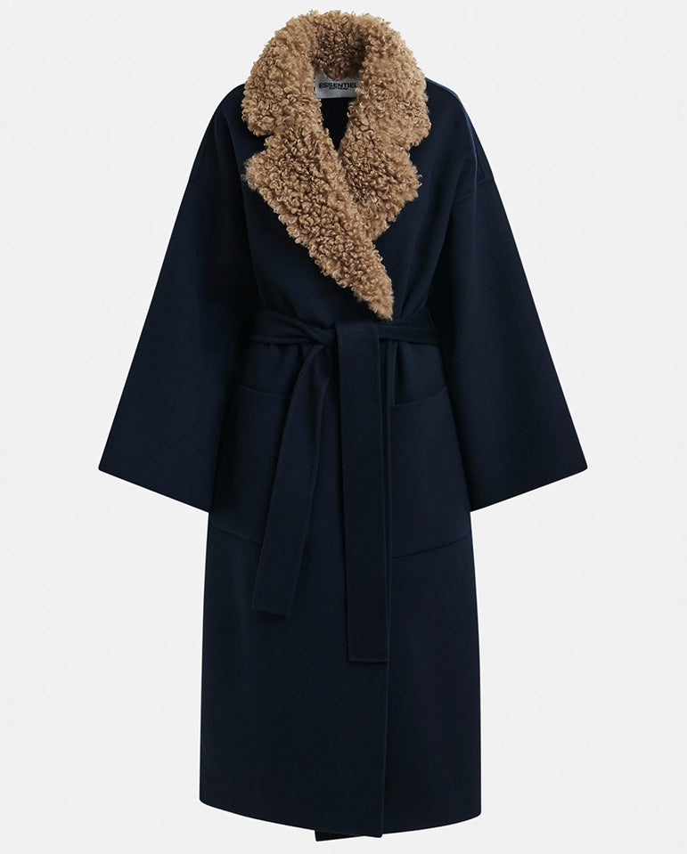 Irno faux Fur collar Coat - Navy