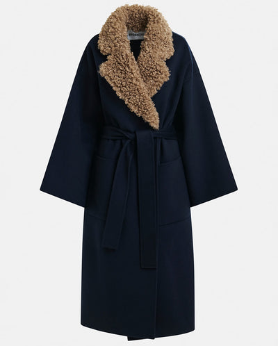 Irno faux Fur collar Coat - Navy