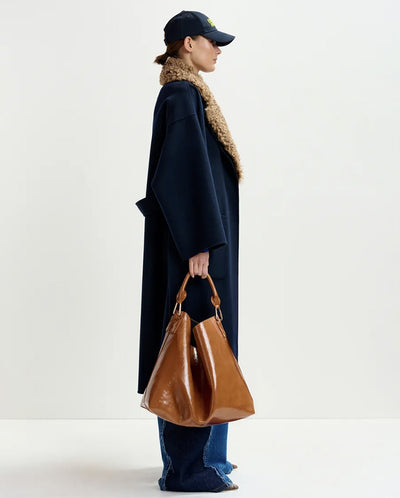 Irno faux Fur collar Coat - Navy