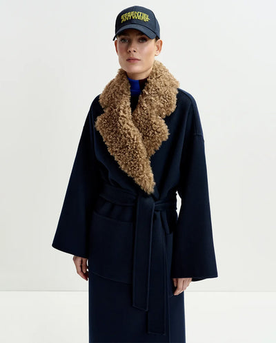 Irno faux Fur collar Coat - Navy