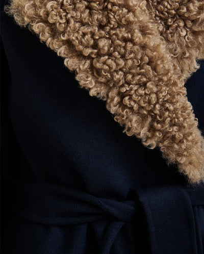Irno faux Fur collar Coat - Navy