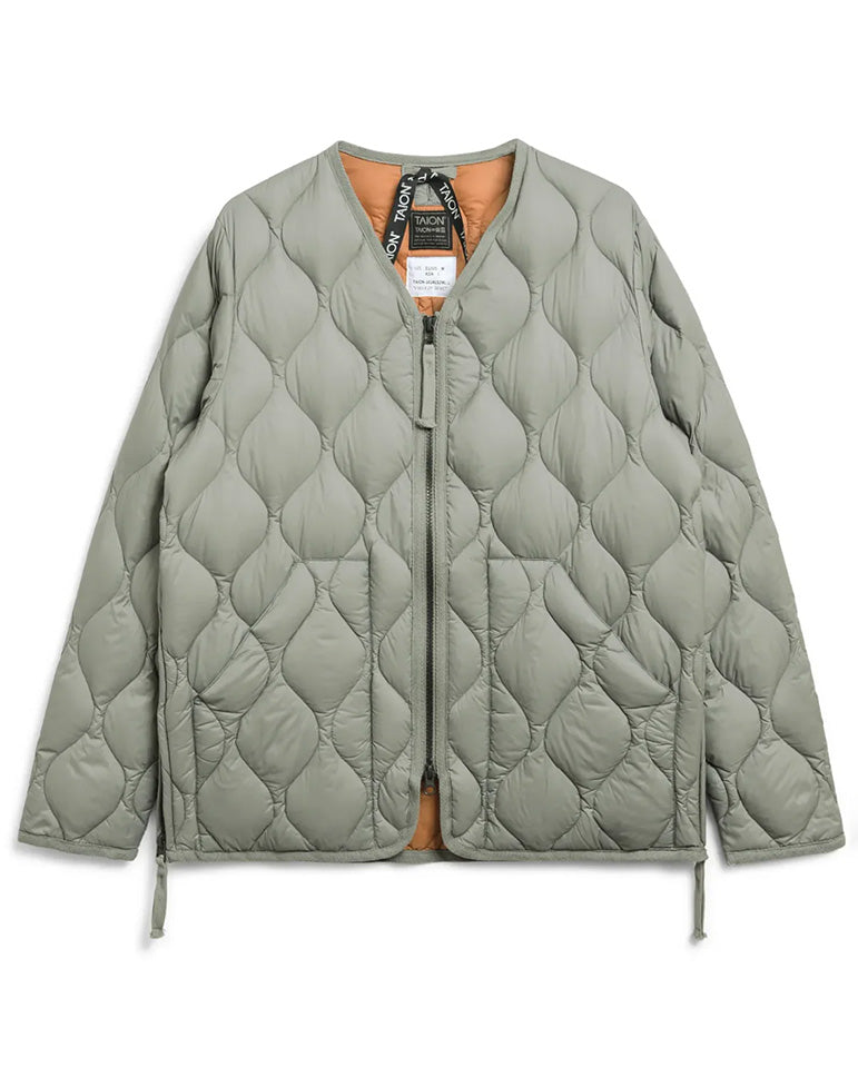 Military V Neck Down Jacket - Dark Sage Green