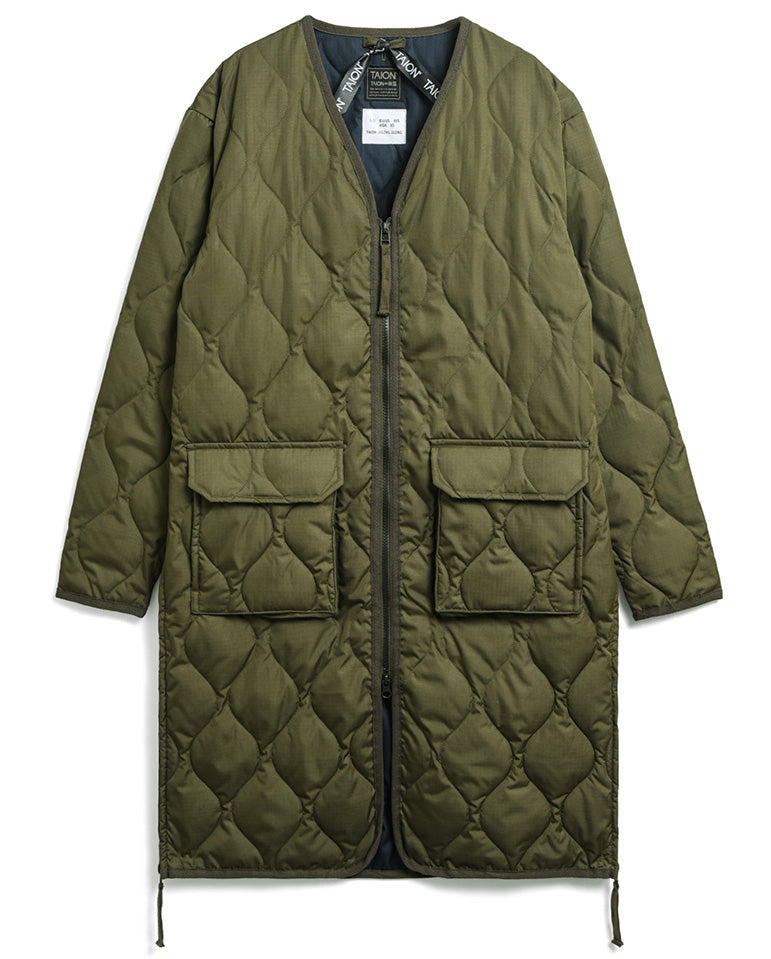 Military V Neck Long Down Jacket D.Olive
