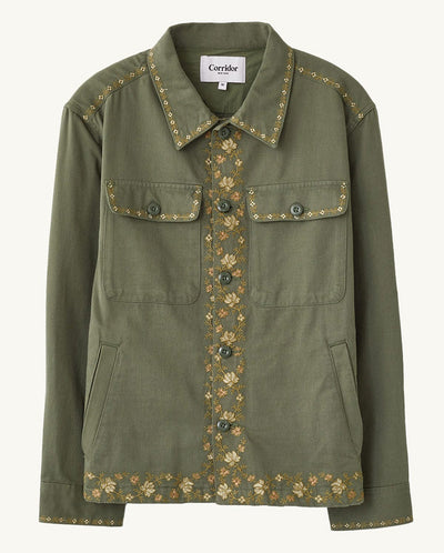 Embroidered Military Jacket - Olive