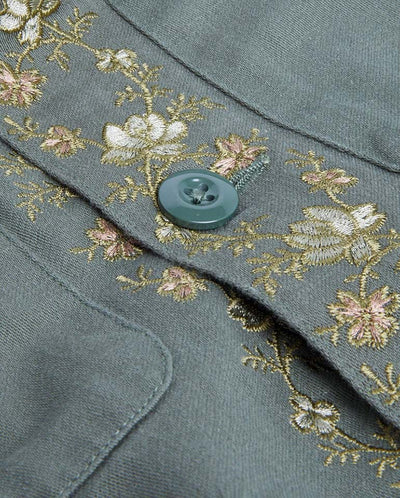 Embroidered Military Jacket - Olive