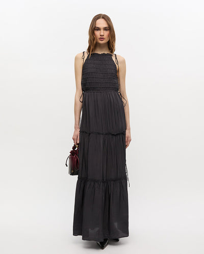 Viscose Habotai Maxi Smock Dress Phantom