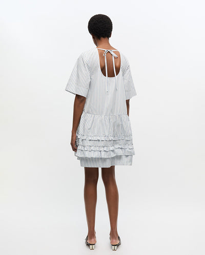 Stripe Cotton Mini Dress Egret
