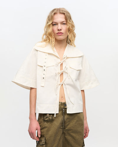 Stretch Cowl Neck Blouse - Egret