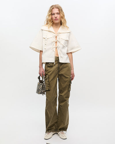 Stretch Cowl Neck Blouse - Egret