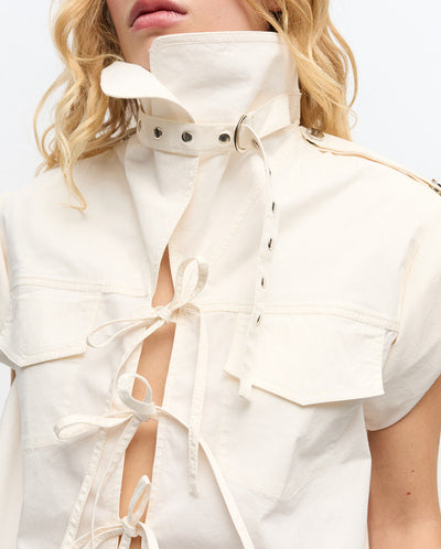 Stretch Cowl Neck Blouse - Egret