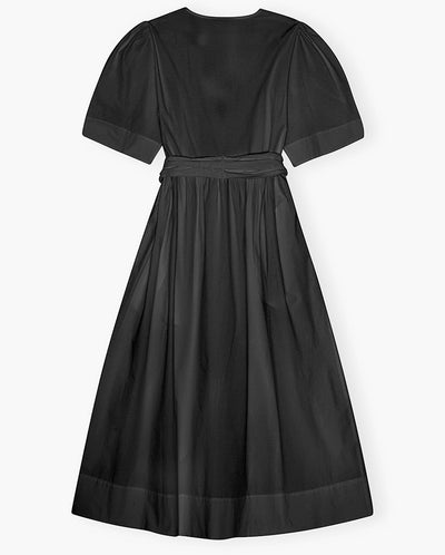 Stretch Cotton Tie Strap Midi Dress - Black
