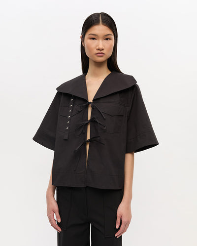 Stretch Cowl Neck Blouse - Black