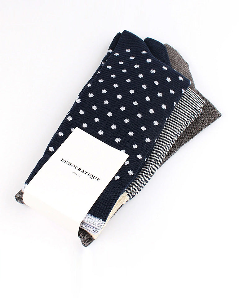 Democratique 3 Pack Plain/Stripe/Spots