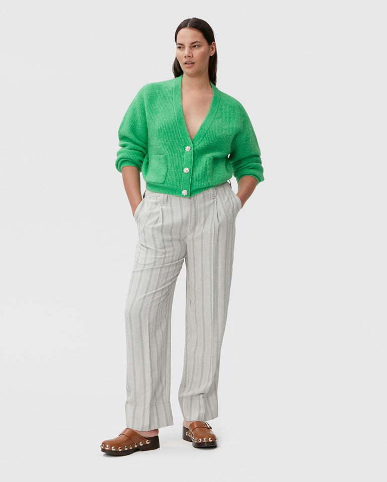 Mid Waist Pleat Pants Phantom Stripe