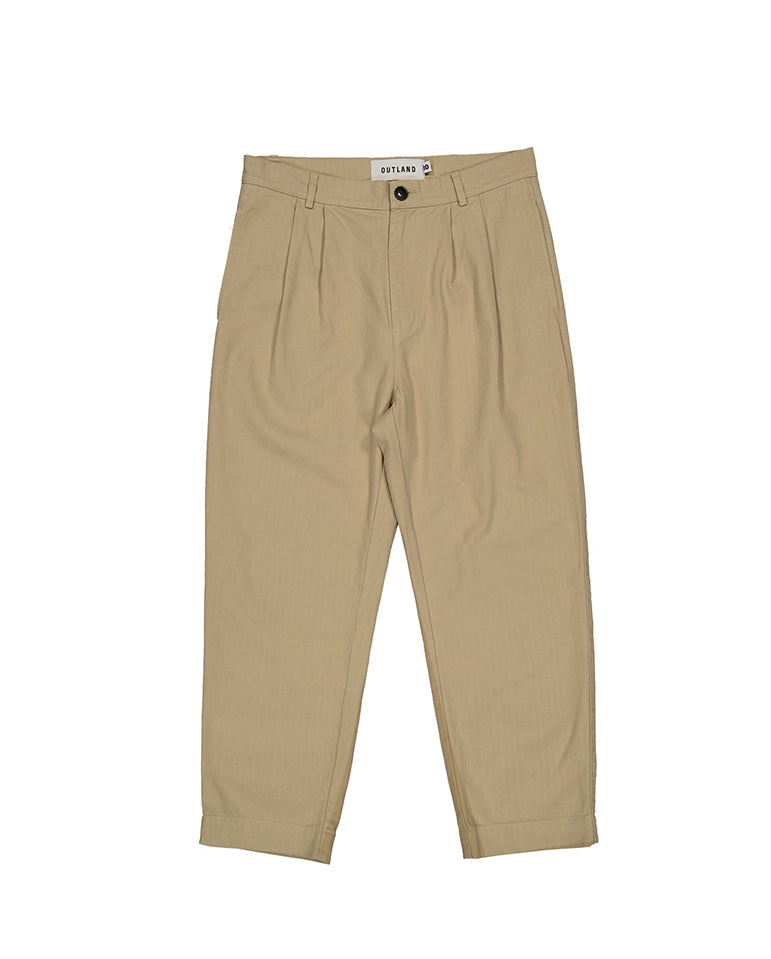 Pleat Twill Trousers BEIGE